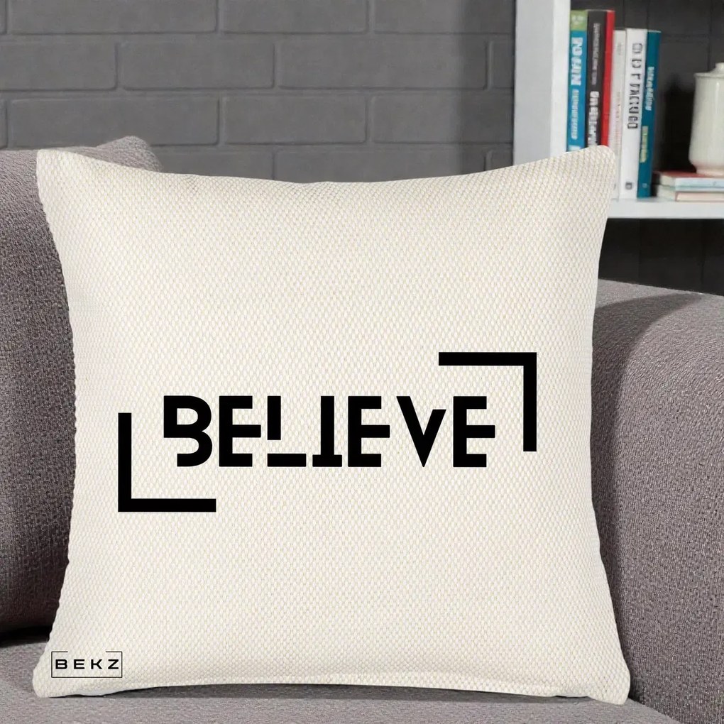Perna Decorativa Believe Minimalist, 40x40 cm, Crem Reliefat, Husa Detasabila, Perna Inclusa, BEKZ®