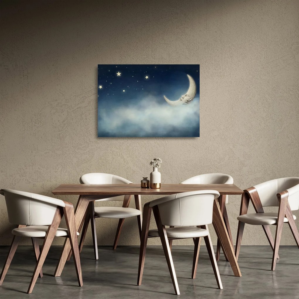 Tablou pe sticlă - Luna cu stele (70x50 cm)