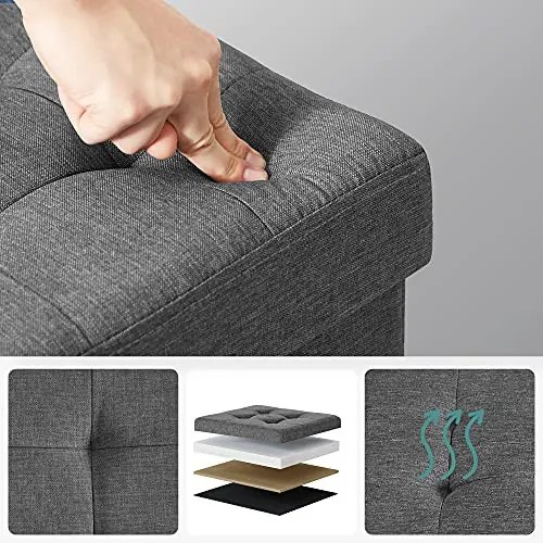Taburet cu capac si spatiu depozitare, MDF / textil, gri inchis, Songmics