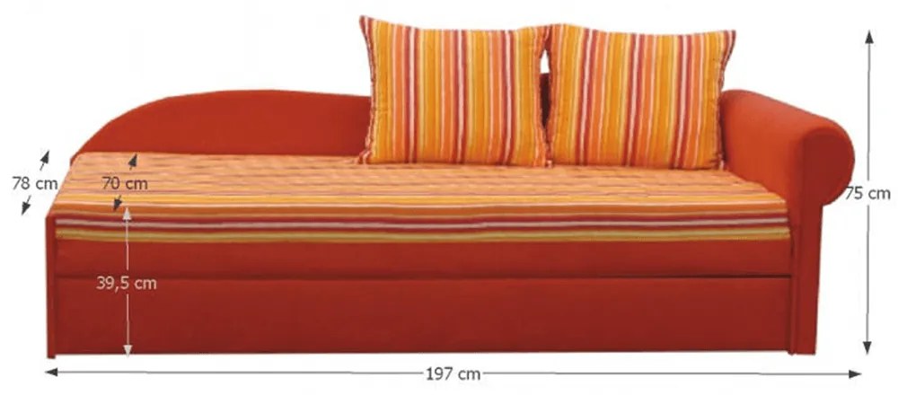 Divan extensibil, portocalie/cu model dungi, dreapta, AGA D