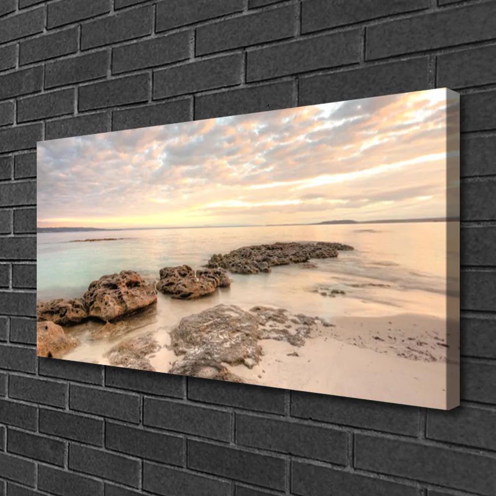 Tablou pe panza canvas Sea Stones Peisaj Gri himmelBlue Maro