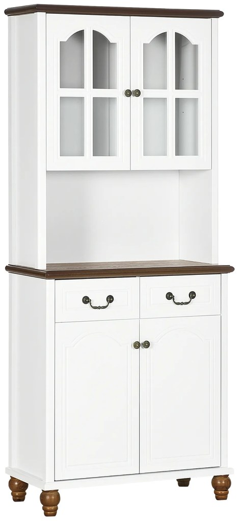 HOMCOM Sifonier de Bucătărie, Bufet, 2 Sertare, 2 Compartimente cu Uși, Design Clasic, Alb + Maro închis, 76 x 38 x 182 cm | Aosom Romania