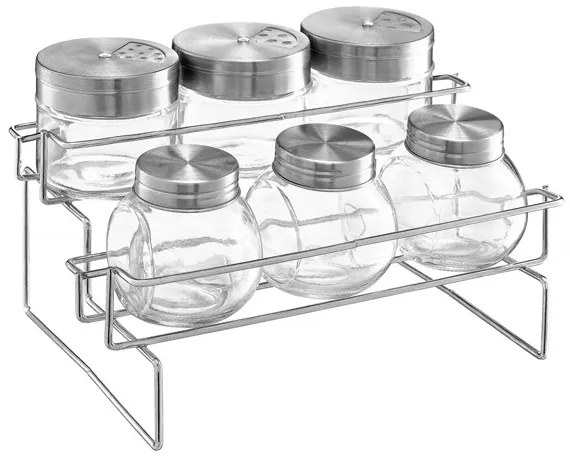 Set recipiente condimente, 7 piese, suport inox, Spice