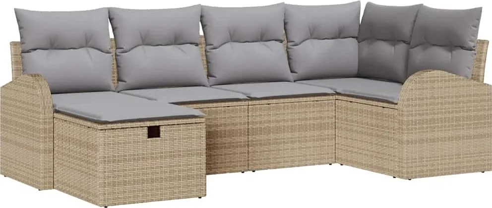 vidaXL Set de canapele pentru grădină cu pernă 6 pcs Bej Rattan poli