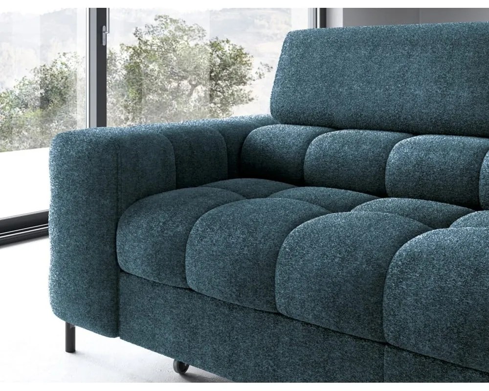 Colțar albastru extensibil/cu spațiu de depozitare cu tapițerie din țesătură bouclé (cu colț pe partea dreaptă/în formă de ”L”) Ferucce – ELTAP