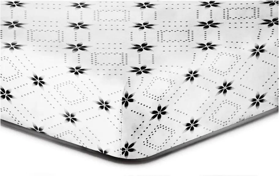 Cearșaf cu elastic, din microfibră DecoKing Hypnosis Snowynight, 90 x 200 cm, alb-negru