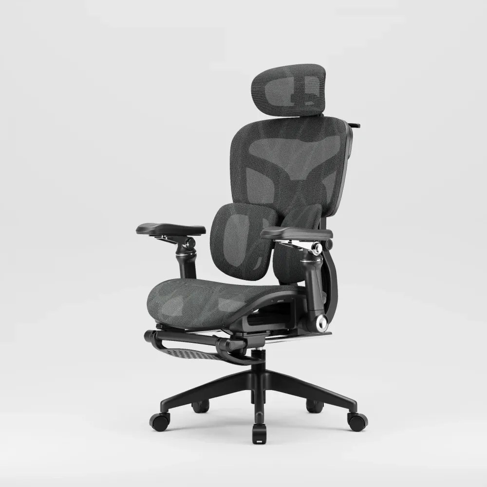 RESIGILAT- AEROMAX PRO SLIDING Scaun ergonomic, Sezut Translatie, cotiere 6D, Tetiera 3D, Suport lombar dublu ajustabil, Suport picioare, Umeras, Full Mesh, Negru