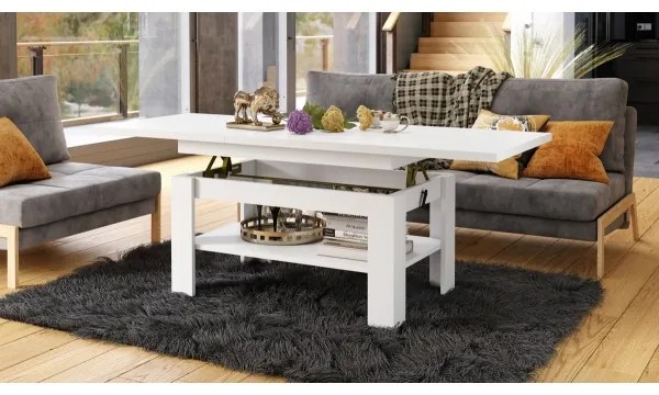 Masă extensibilă ROY, cu blat rabatabil, pentru living și dining, albă