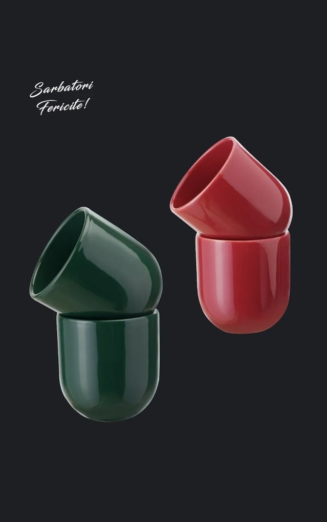 Set Cadou 4 Pahare Ceramica Novum Sarbatori (2 Pahare Rosii 250ml, 2 Pahare Verzi 250ml)