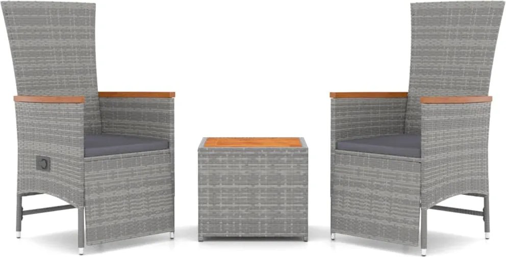 vidaXL Set șezlonguri de grădină, 3 piese, poliratan și lemn acacia