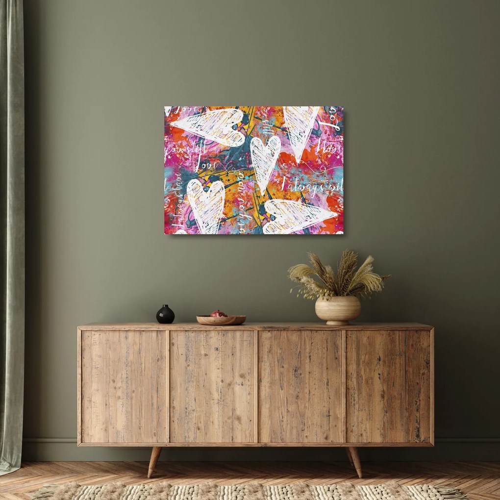 Tablou pe sticlă - Inima pe un fundal abstract (70x50 cm)