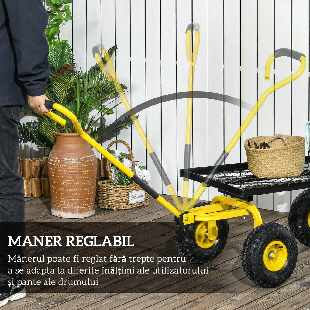 Outsunny Roabă de Grădină cu Mâner și 4 Roți Mari, Capacitate 150 kg, 94x48,5x100 cm, Verde | Aosom Romania