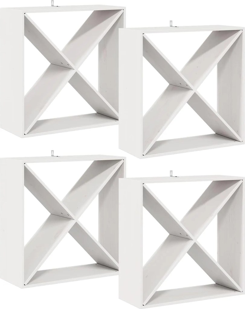 vidaXL Raft pentru vin 4 pcs Alb 62 x 25 x 62 cm Lemn de pin masiv