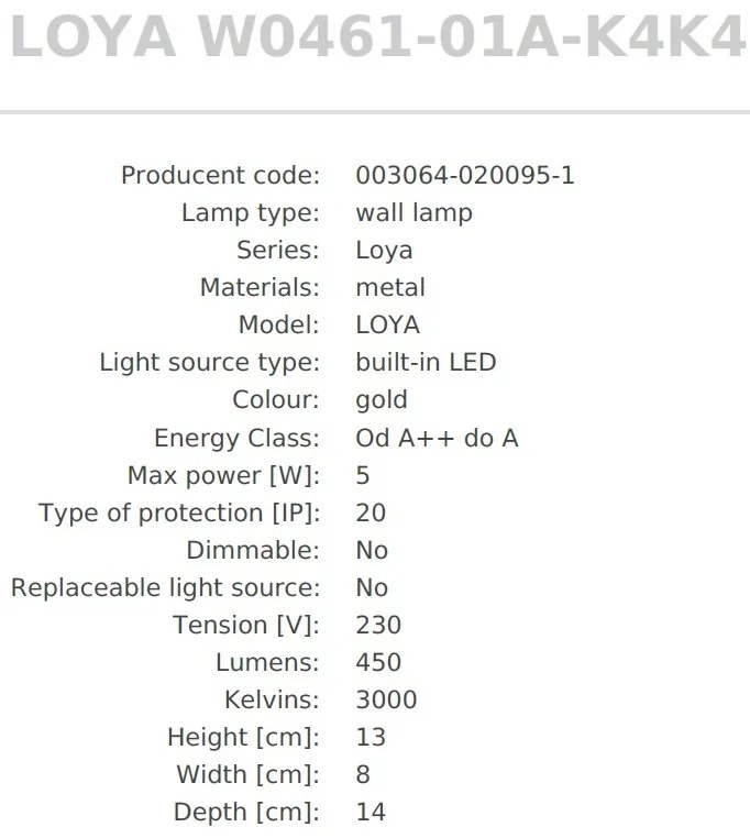 Aplica de perete LED directionabila, design minimalist LOYA, auriu lucios