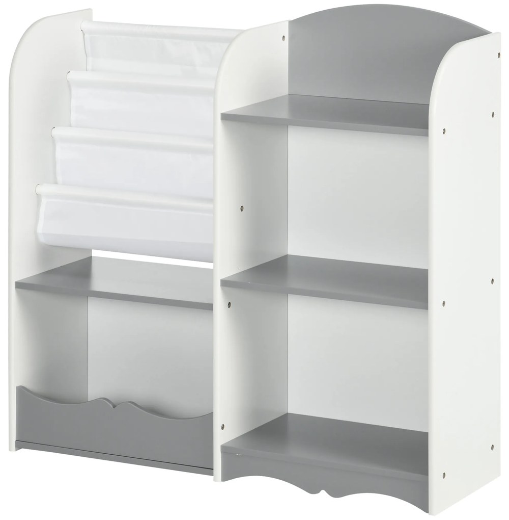 Raft pentru jucării pentru copii Mobilier dormitor din lemn, mobilier pentru sufragerie și creșă, 85x26x84cm, gri ZONEKIZ | Aosom Romania