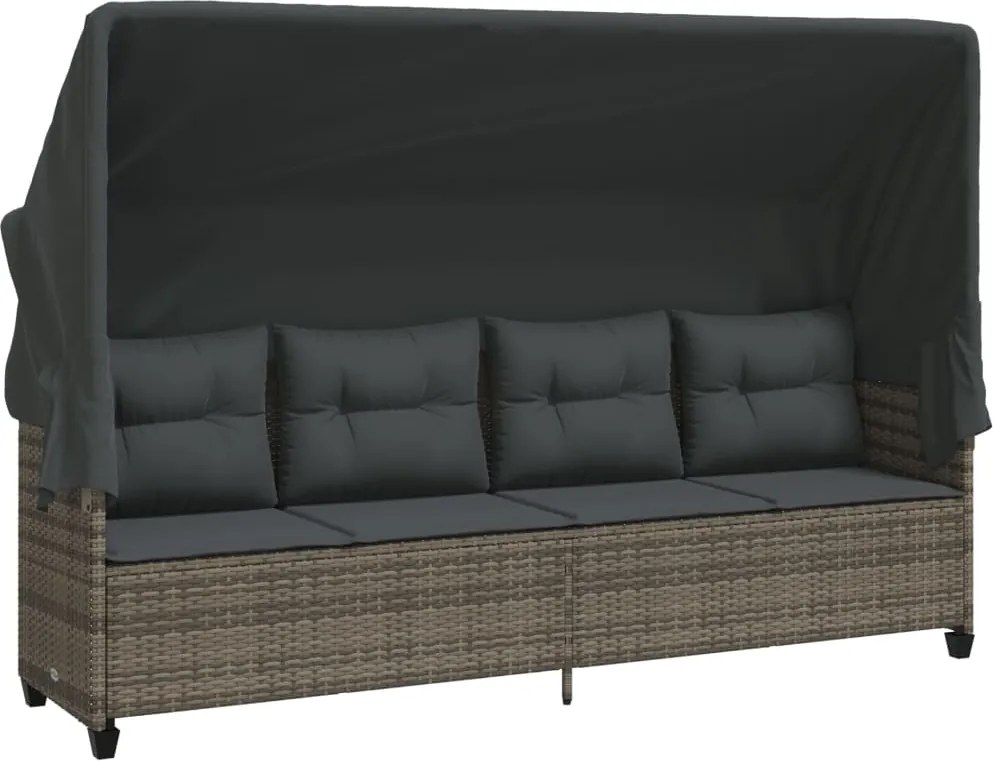 vidaXL Șezlong cu baldachin și perne, gri, poliratan