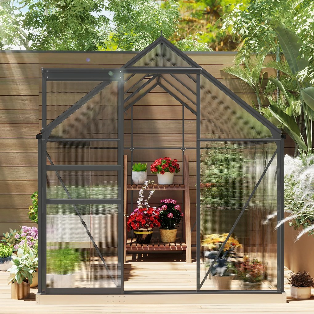 Outsunny Sera Walk-In Aluminiu & Policarbonat – Ventilatie si Jgheab | Aosom Romania