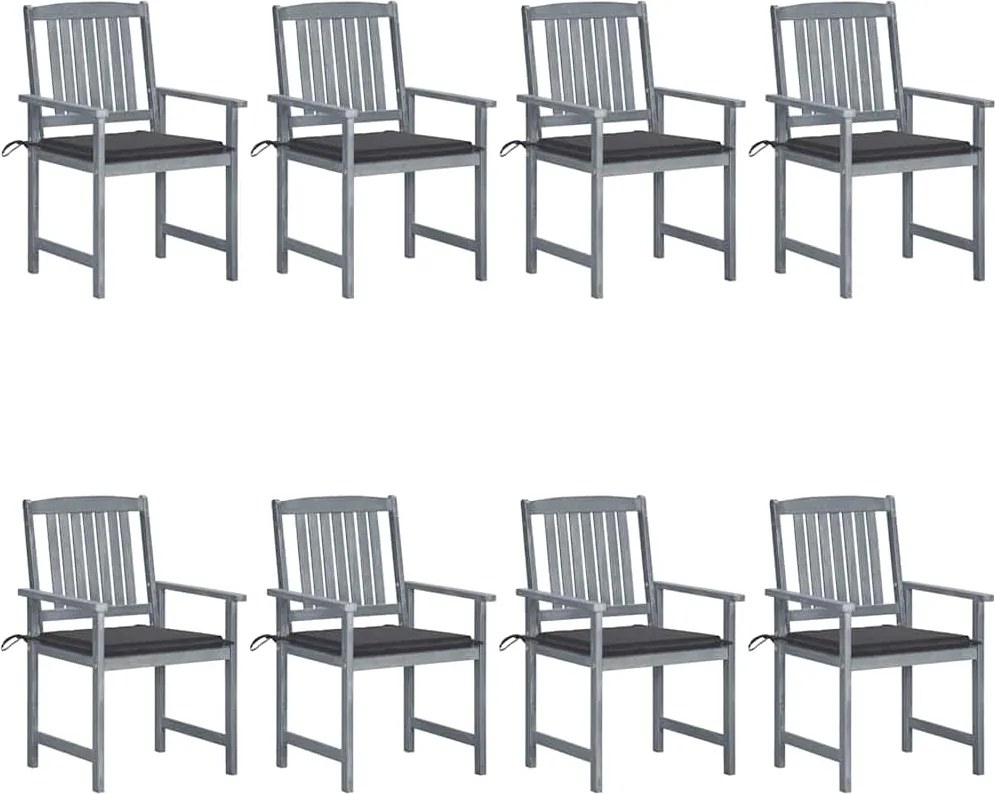 vidaXL Scaune de grădină cu perne, 8 buc., gri, lemn masiv de acacia