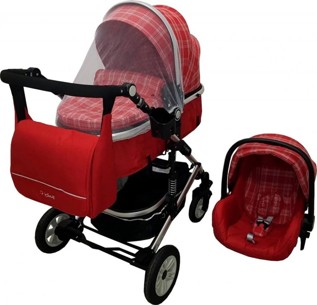 Carucior nou nascuti 3 in 1 Baby Care™ PRO 531 , geanta Bebe, Cadru Aluminiu, Amortizoare, Roti din cauciuc plin AVE, Landou, Scoica auto, Spatar