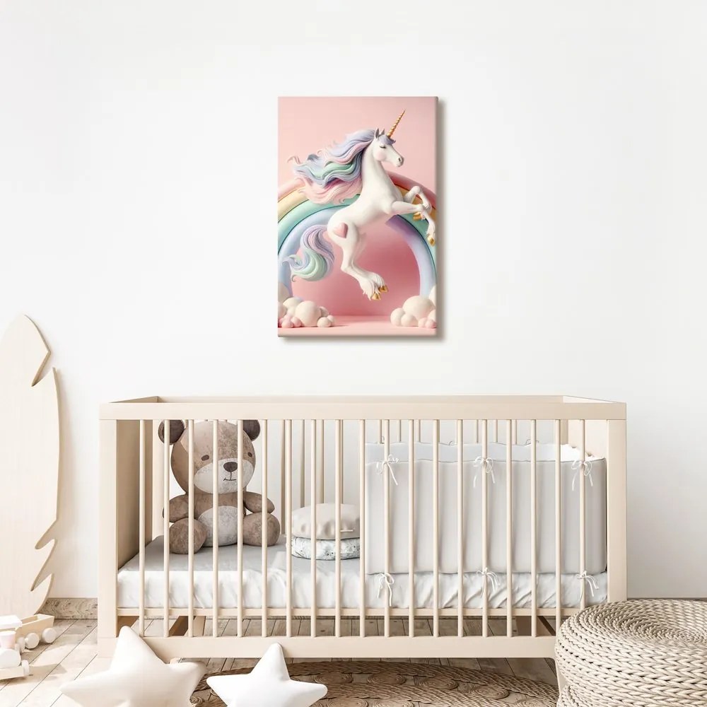 Tablou lume roz cu unicorn și curcubeu
