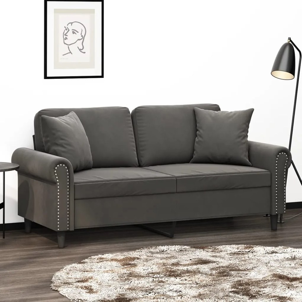 3153206 vidaXL Canapea cu 2 locuri cu perne&pernuțe gri închis 140 cm, catifea