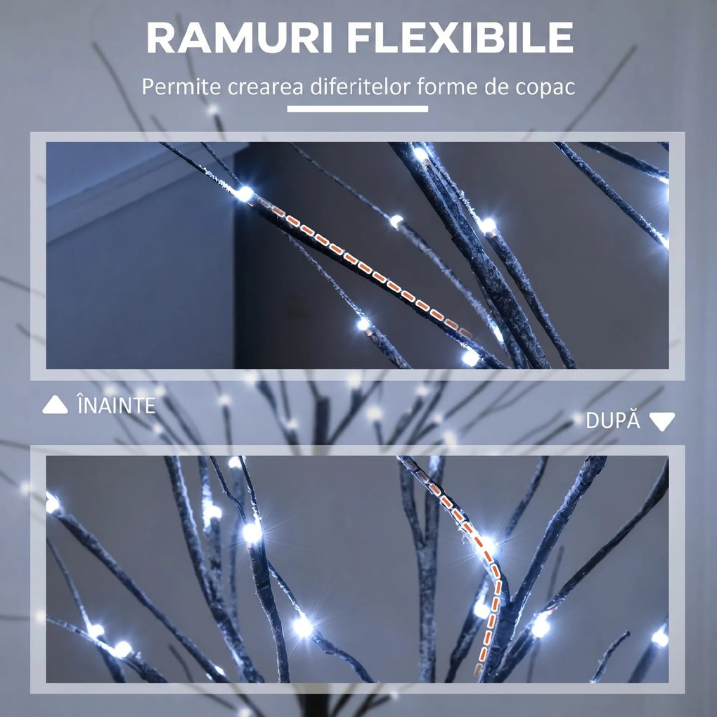 HOMCOM Brad de Crăciun Luminos Tip Mesteacăn, 150 cm, 96 Led-uri, Bază Lată, pentru Interior și Exterior, Maro | Aosom Romania