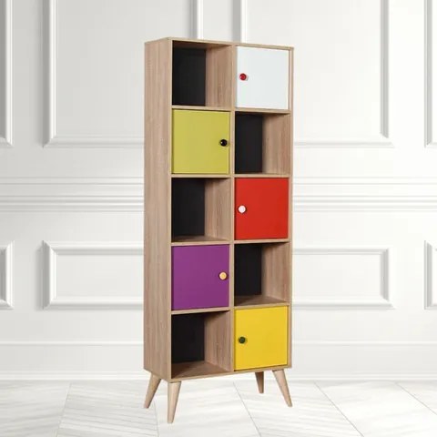 Biblioteca NELLY Multicolor/Sonoma, 10 rafturi, 67x185x30 cm, PAL, Birou/Living