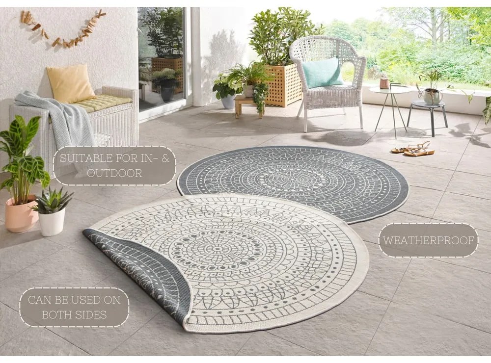 Covor adecvat pentru exterior NORTHRUGS Porto, Ø 140 cm, gri-crem