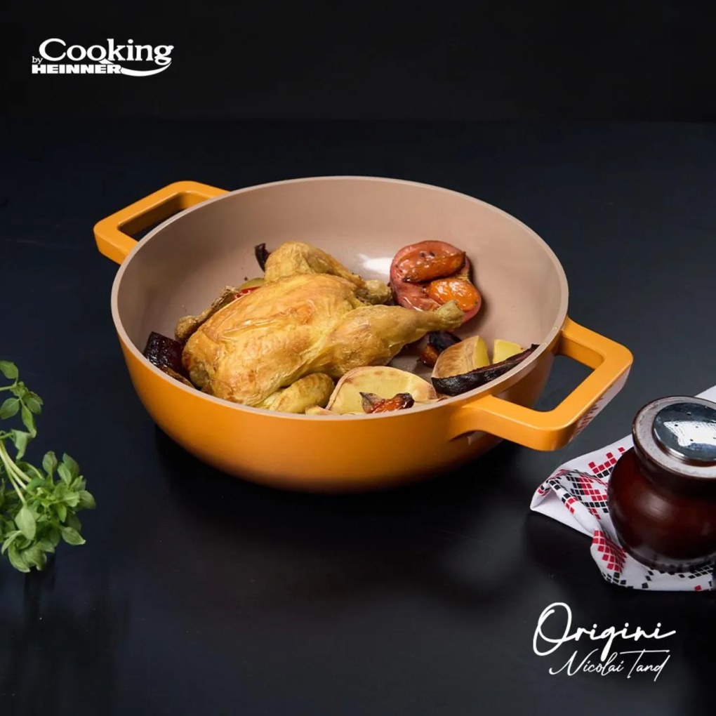 Cratiță din aluminiu turnat cu capac 26x8 cm, 3.4L – Cooking by Heinner, Colecția Origini HR-BJK-CR26, strat antiaderent, eficiență termică