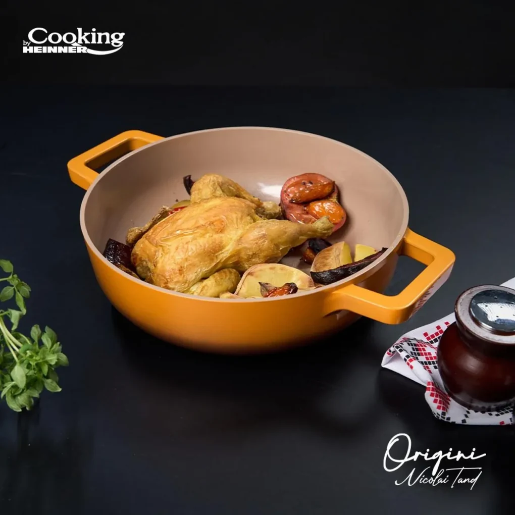 Cratiță din aluminiu turnat cu capac 26x8 cm, 3.4L – Cooking by Heinner, Colecția Origini HR-BJK-CR26, strat antiaderent, eficiență termică