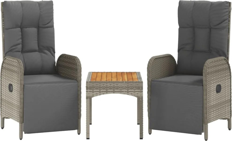 vidaXL Scaune rabatabile de grădină, 2 buc., cu masă, gri, poliratan