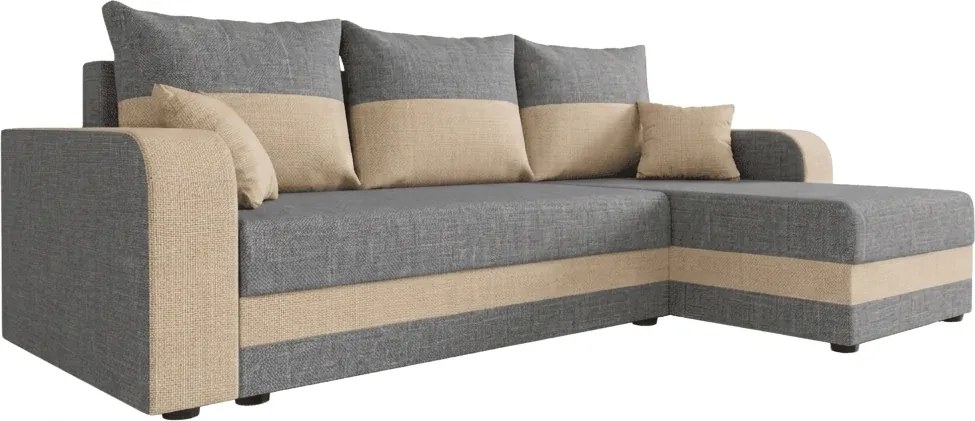 OFERTA Canapea extensibila reversibila in forma de L VALERIO 238x140 cm, gri deschis/bej + 2 perne CADOU a doua calitate