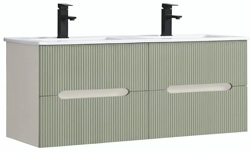 Trent 120 dulap de baie inferior cu chiuvetă ceramică (4 sertare) alb-verde