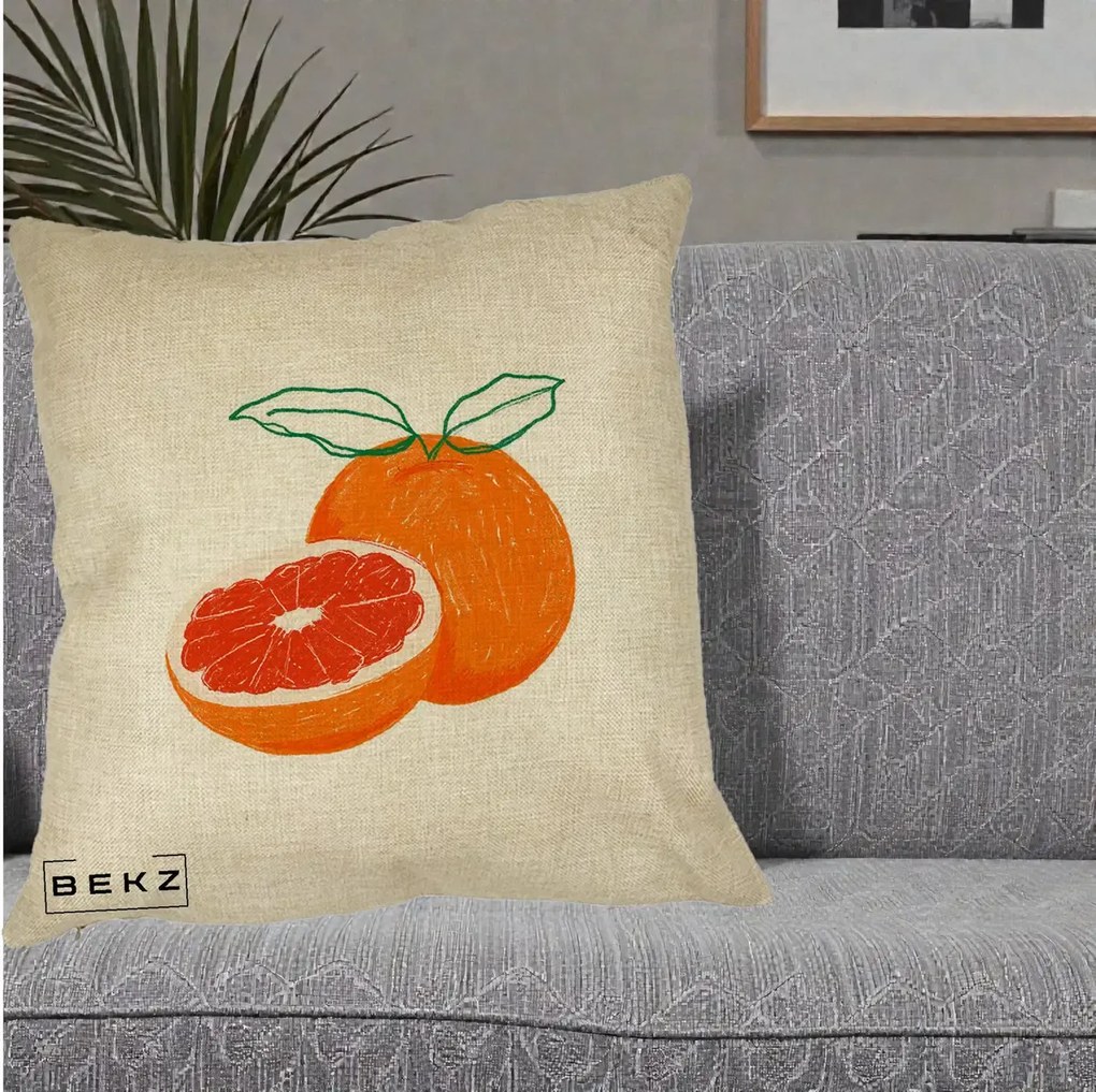 Perna Decorativa Grepfrut Citrus, 40x40 cm, Crem, Husa Detasabila, Perna Inclusa, BEKZ®
