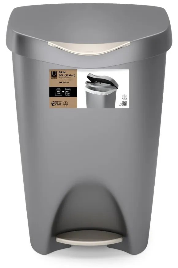 Coș de gunoi gri cu pedală din plastic 50 l Brim – Umbra