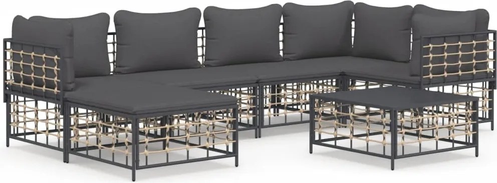 vidaXL Set mobilier de grădină cu perne, 7 piese, antracit, poliratan
