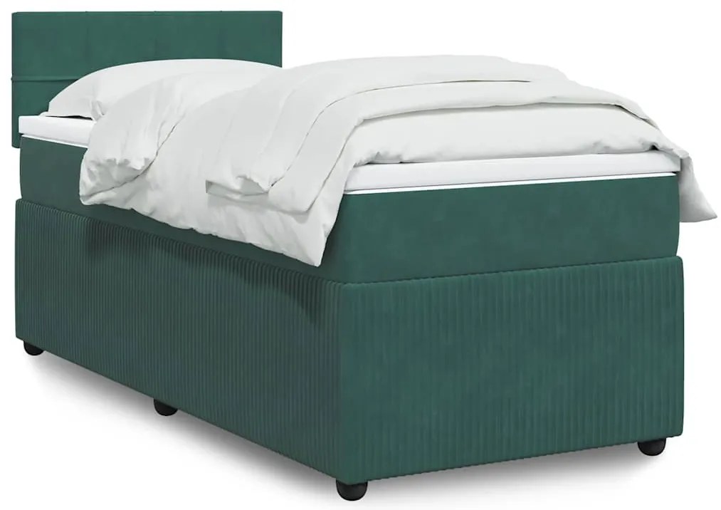 vidaXL Pat continental cu saltea, verde închis, 80x200 cm, catifea