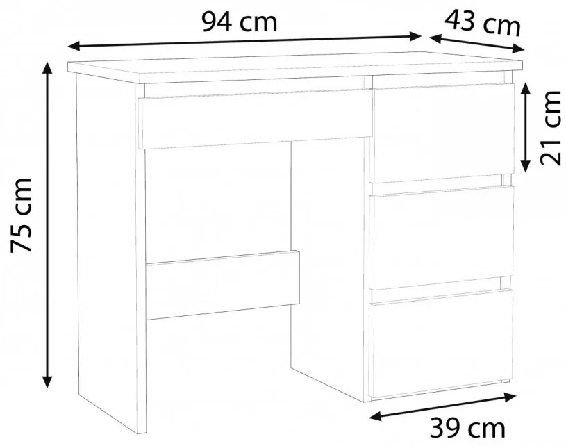 BIA516 - Birou 94 cm, masa de calculator cu 4 sertare, office - Alb-Maro, Colectia LIAM