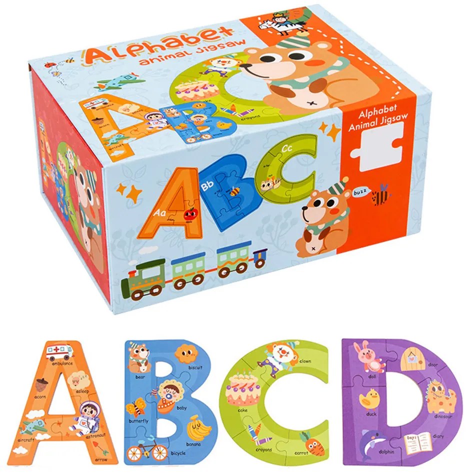 Puzzle alfabet din lemn cu cuvinte în engleză