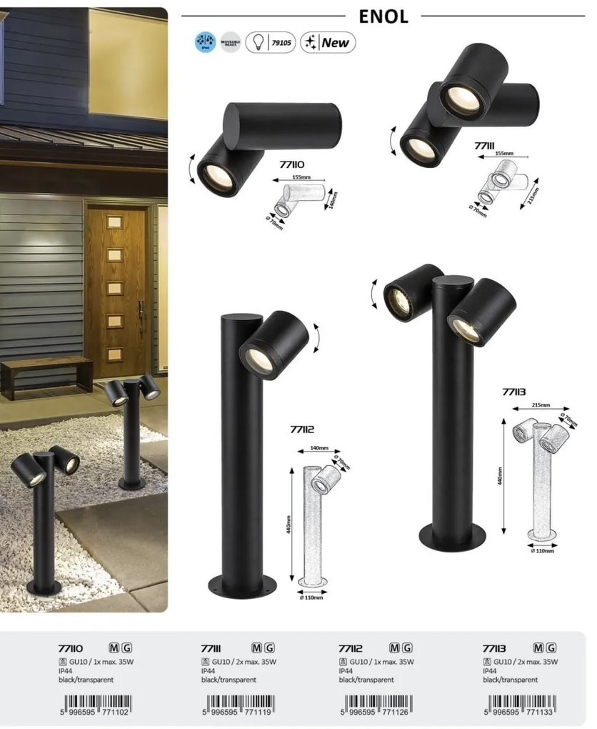Stalp exterior cu Spoturi directionabile, Protectie IP44, Enol II GU10