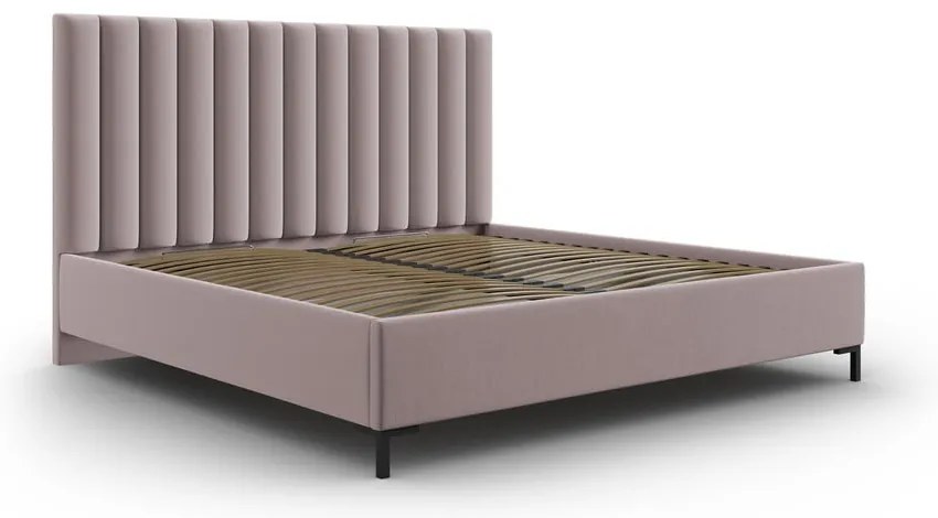 Pat matrimonial roz deschis tapițat cu spațiu de depozitare și somieră 160x200 cm Casey – Mazzini Beds