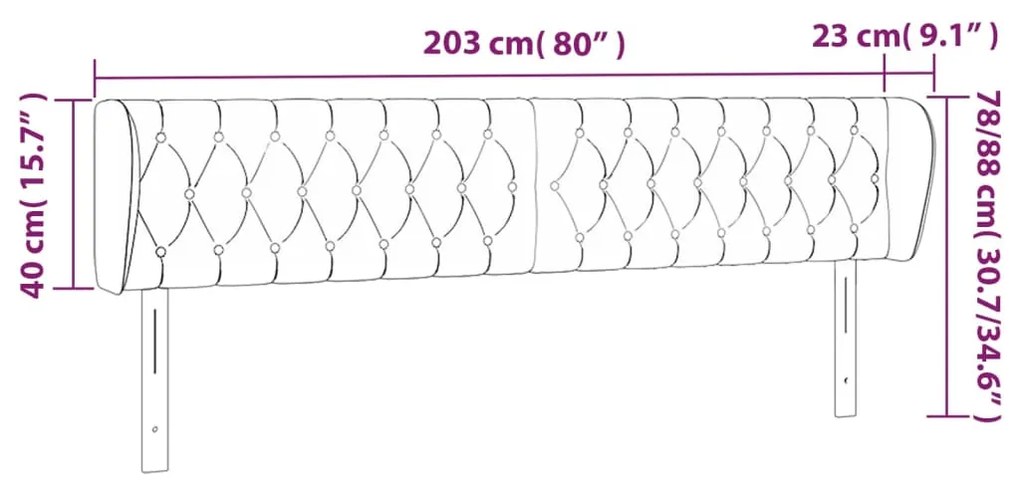 Tablie de pat cu aripioare gri deschis 203x23x78 88 cm catifea 1, Gri deschis, 203 x 23 x 78 88 cm