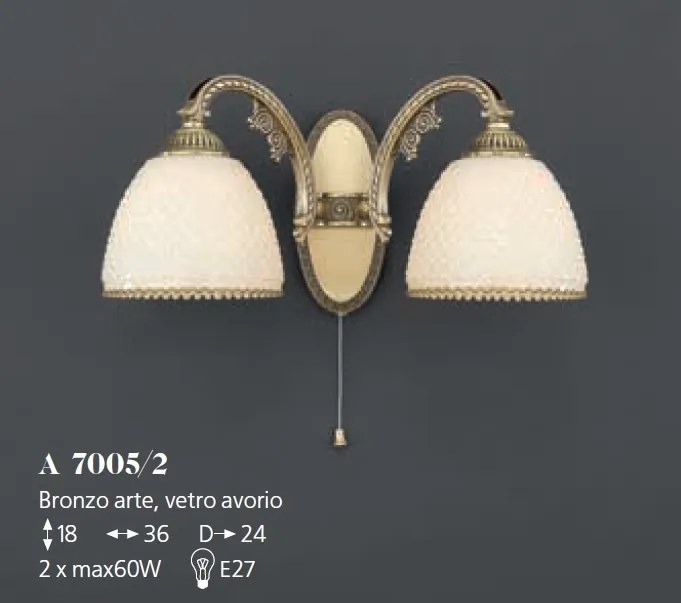 Aplica de perete din alama 2 brate design italian 7005