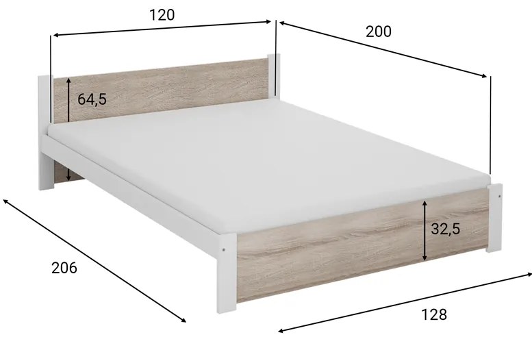 Pat Ikaros, alb/stejar sonoma 120 x 200 cm Saltele: Cu saltele Coco Maxi 20 cm, Somiera pat: Cu lamele drepte