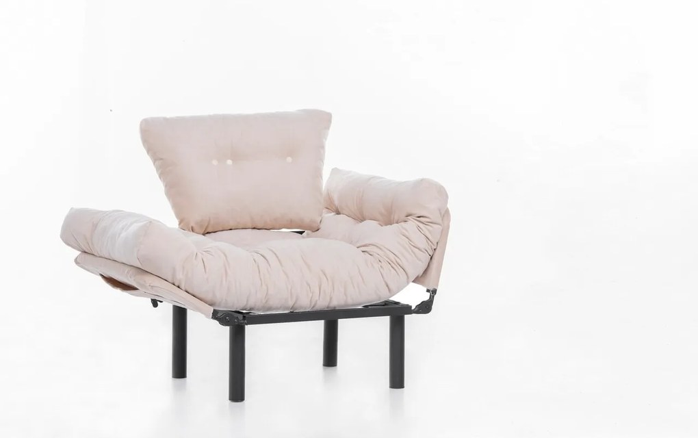 Fotoliu extensibil Nitta Single, Futon,135x70 cm,metal, crem