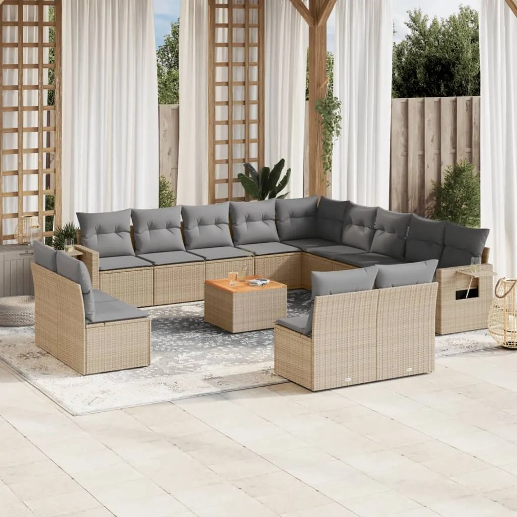 vidaXL Set canapele de grădină, 14 piese, cu perne, bej, poliratan