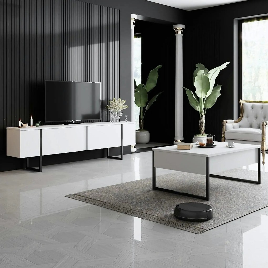 Mobilier living LUXE, alb/negru, PAL melaminat/metal, 2 piese