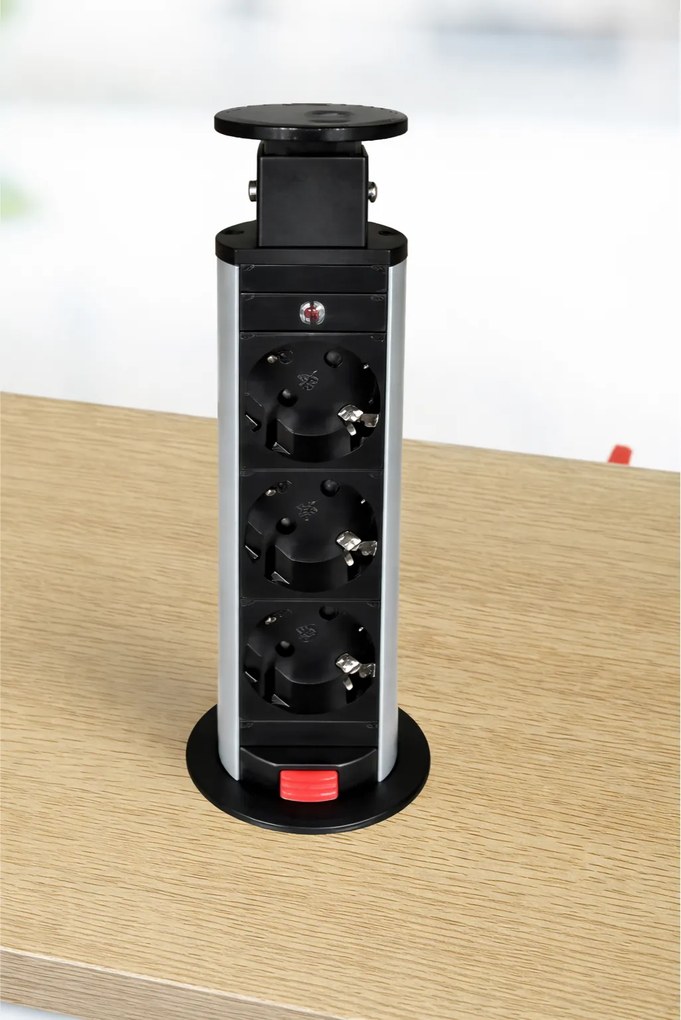 Priză încorporabilă în blat Lift Box Design Light, 3 prize Schuko, negru, D:71 mm Plastic, Negru, D:71 mm; H:285 mm