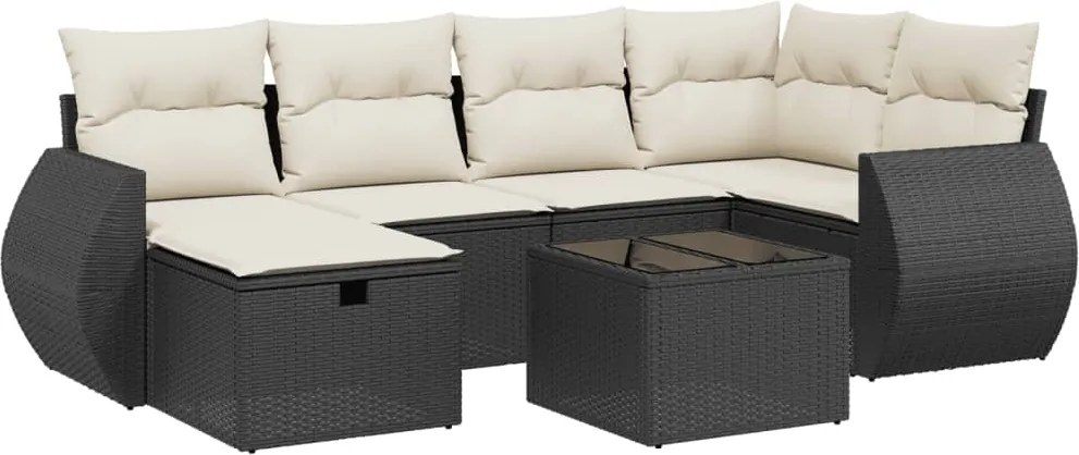vidaXL Set canapele de grădină cu perne, 7 piese, negru, poliratan
