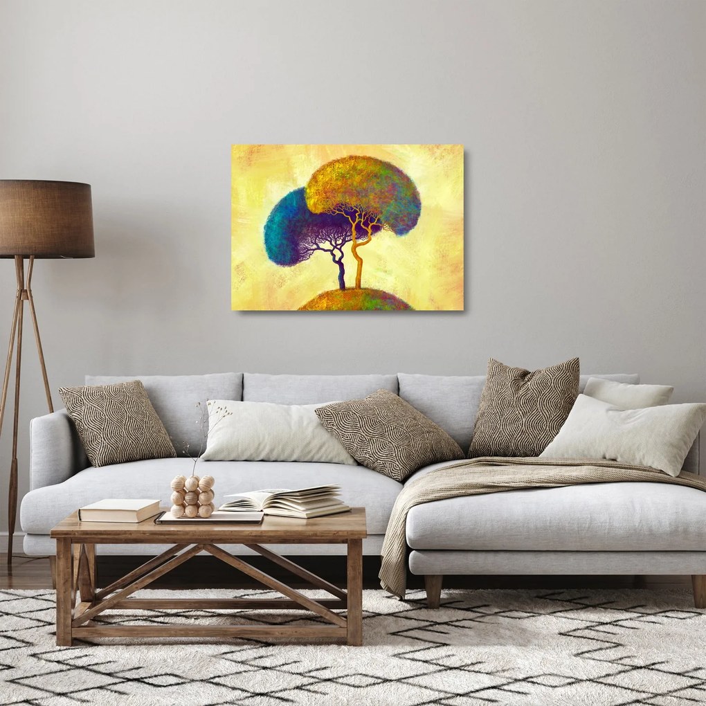 Tablou pe sticlă - Copaci în deal (70x50 cm)